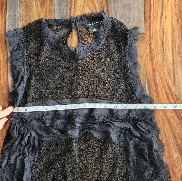 Sexy Sheer Black Top Trouvè Small Ruffled Gorgeous Flattering Keyhole Button - Picture 6 of 12